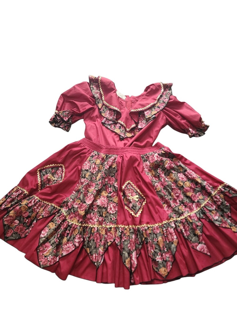 Vintage Red Ruffled 2 Piece Square Dance Outfit SZ Large